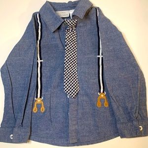 Koala baby, 24 months 28-30 LBS, denim, navy blue and white casual baby shirt.